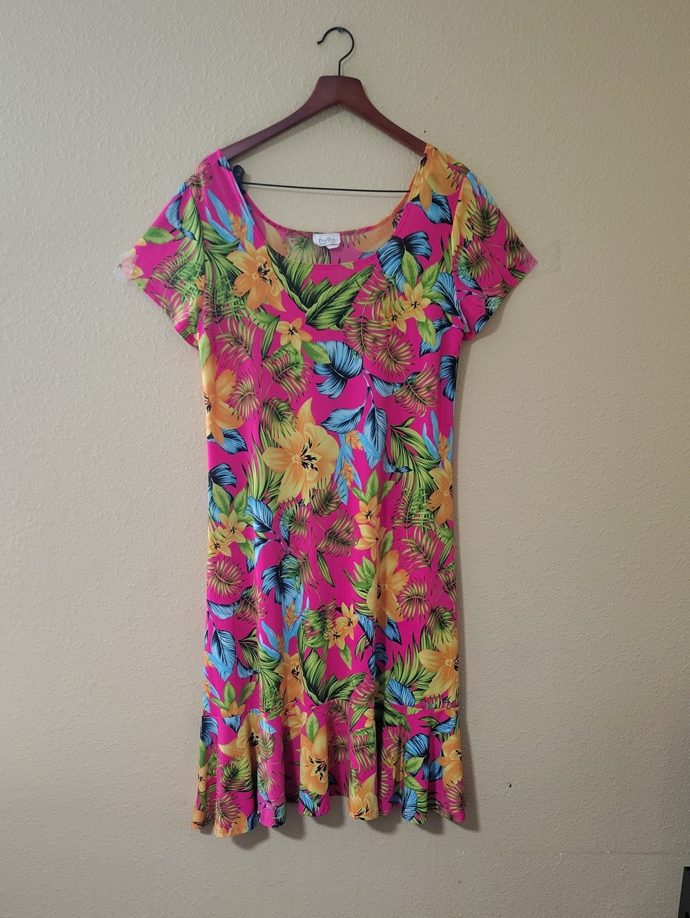 Vintage Baba Hawaii Floral Knit Ruffle Hem Midi Dress Size 2X Plus Size Beachy
